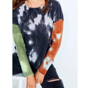 Lisa Todd Tie-Dye Colorblock Sweatshirt in Black, Green & Rust